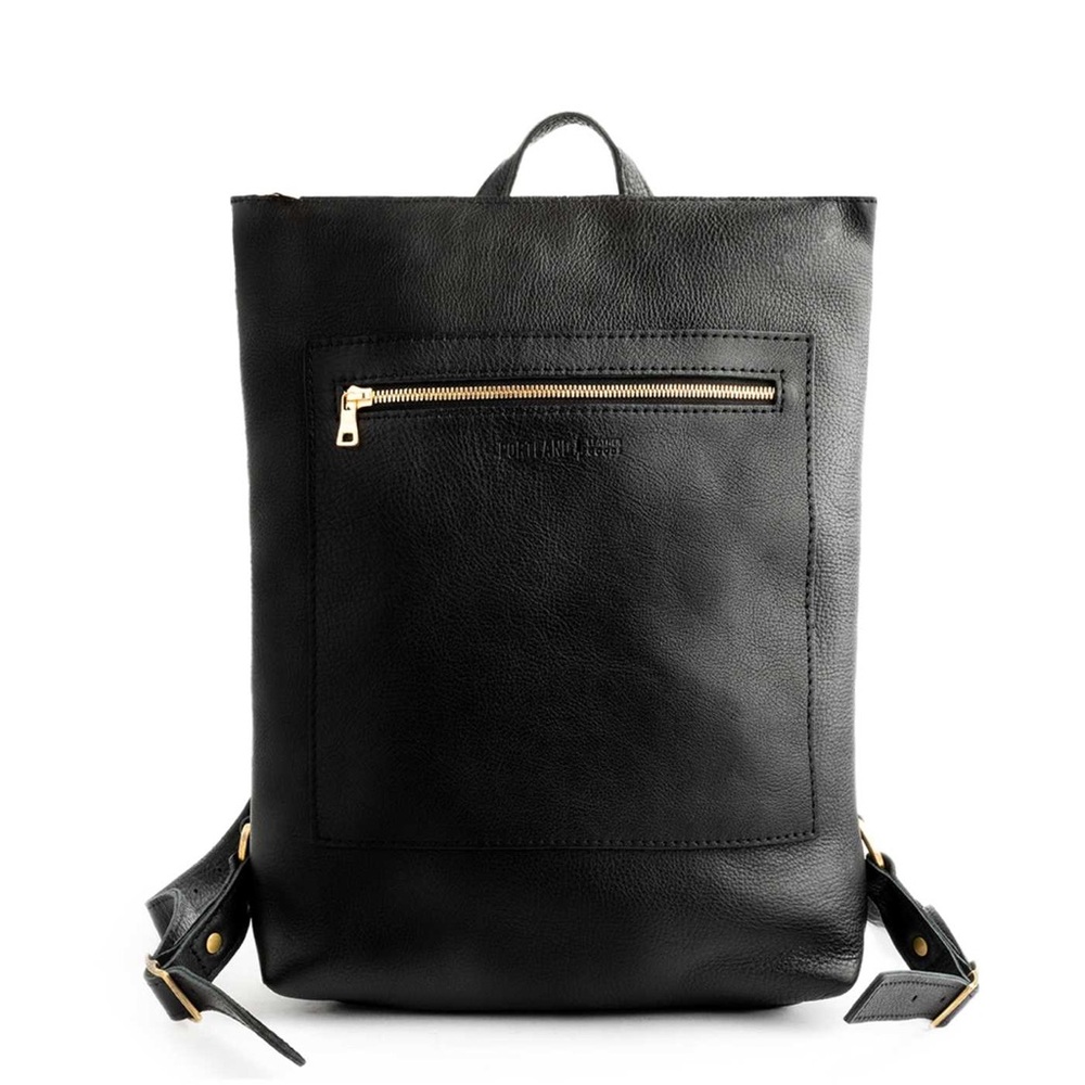 Black Leather Backpack with Gold Accents